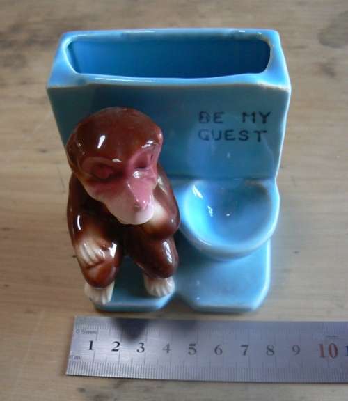 Vintage toilet / bathroom ashtray with monkey, possibly 1950s