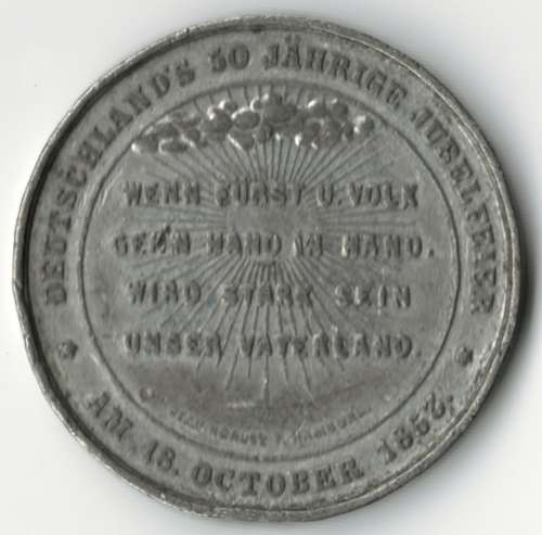 Rare medallion Germany 50th Jubilee Festival 1813 to 1863 - white metal