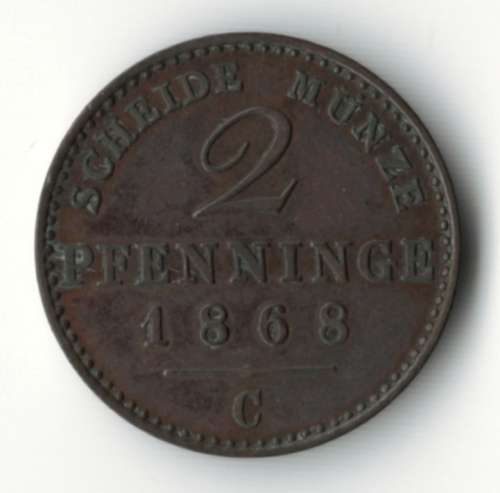 1868C Germany Prussia 2 Pfennig *excellent*