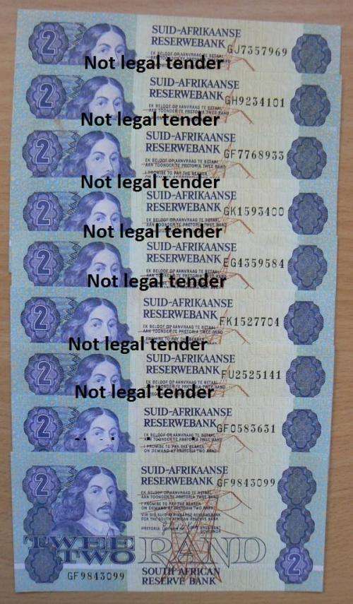 Lot of 9 G de Kock 3rd Issue R2 - UNC notes 1983-1989