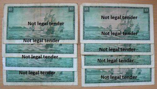 Lot of 8 De Jongh 3rd Issue R10 notes, used