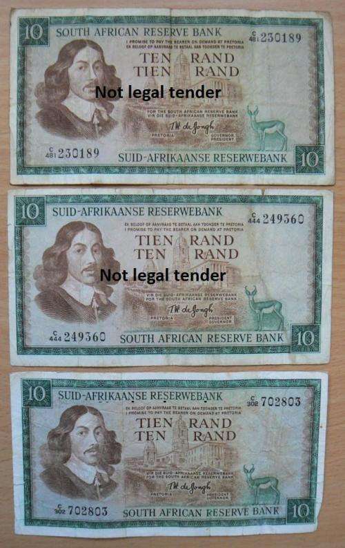 Lot of 8 De Jongh 3rd Issue R10 notes, used