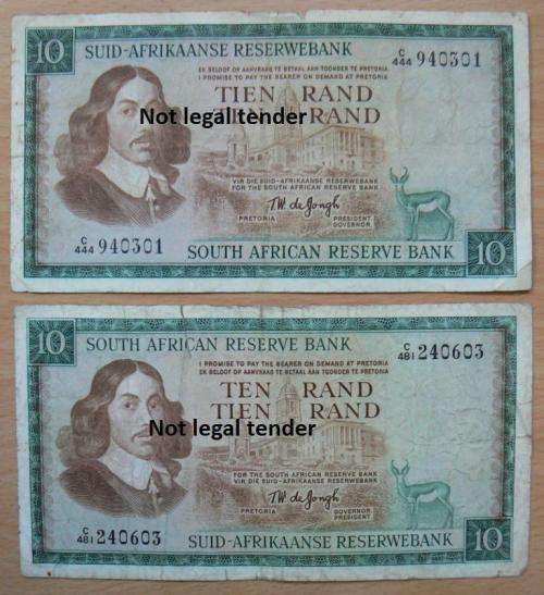 Lot of 8 De Jongh 3rd Issue R10 notes, used