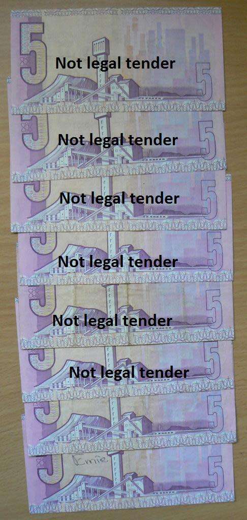 Lot of 8 De Kock R5 notes 3rd Issue, used