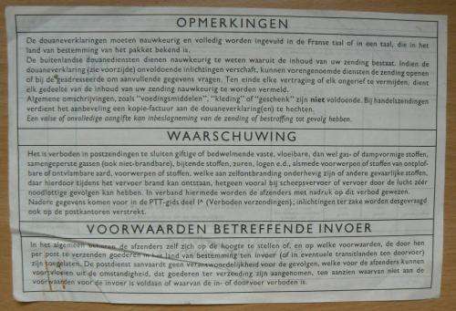 1967 Netherlands to Bloemfontein customs parcel post card with order details