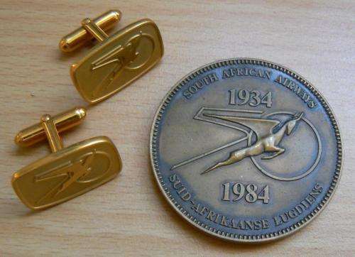 SA Airways 1984 50 Years of Flight bronze medallion + pair of cufflinks