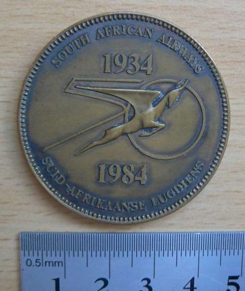SA Airways 1984 50 Years of Flight bronze medallion + pair of cufflinks