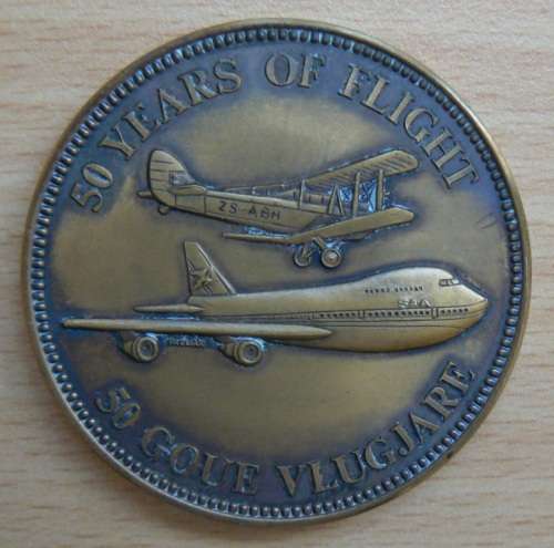 SA Airways 1984 50 Years of Flight bronze medallion + pair of cufflinks