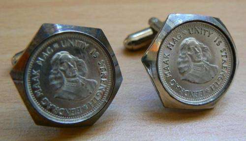 Vintage silver Van Riebeeck 5c coin cufflinks