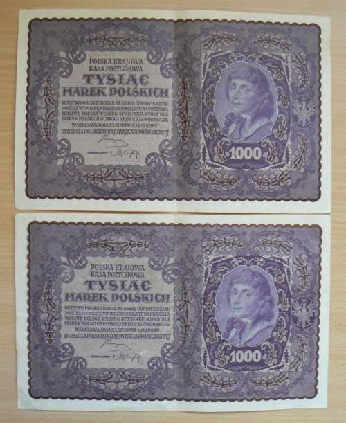 1919 Poland 1000 Marek pair of large notes Series I BE and Series II C