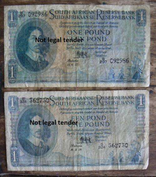 Pair of MH de Kock 3rd Issue 1 Pound notes 1957 & 1958