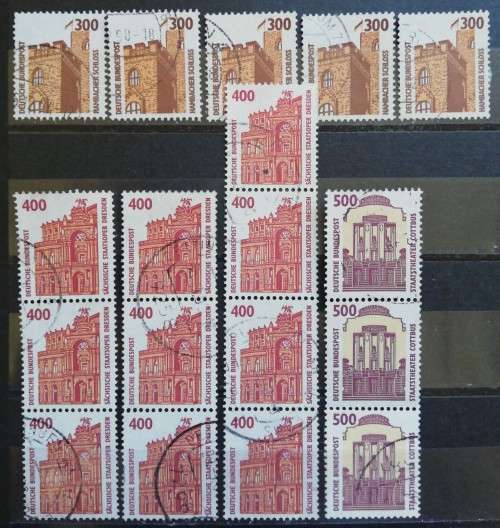 Germany lot of 300, 400 & 500 Pfennig building stamps 1991-1993 used + multiples