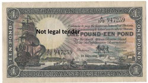 MH de Kock 1 Pound 30 September 1947 *excellent condition