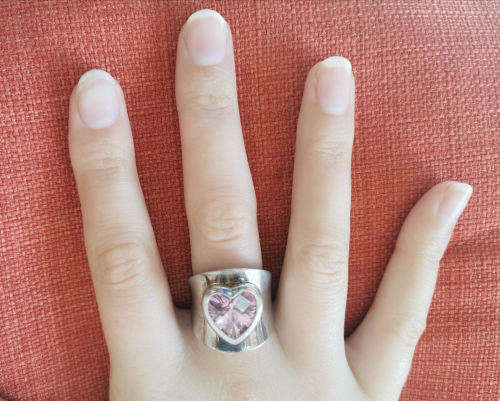 Vintage sterling silver ring with pink heart-shaped stone