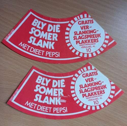 Vintage pair of rare Diet Pepsi Afrikaans Dieting stickers