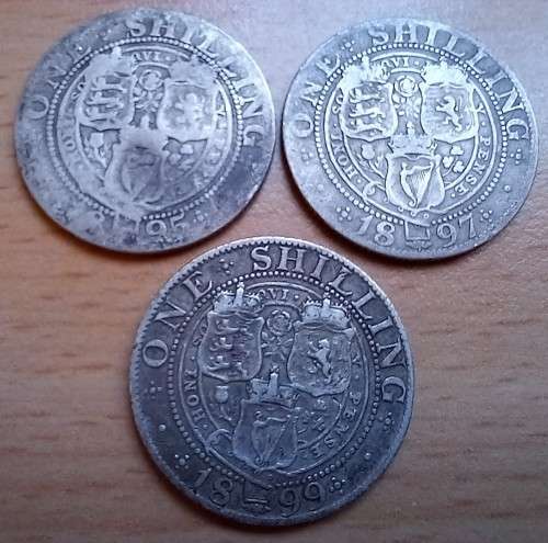 Great Britain sterling silver shilling 1895, 1897 & 1899