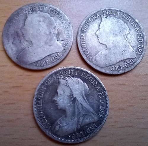 Great Britain sterling silver shilling 1895, 1897 & 1899