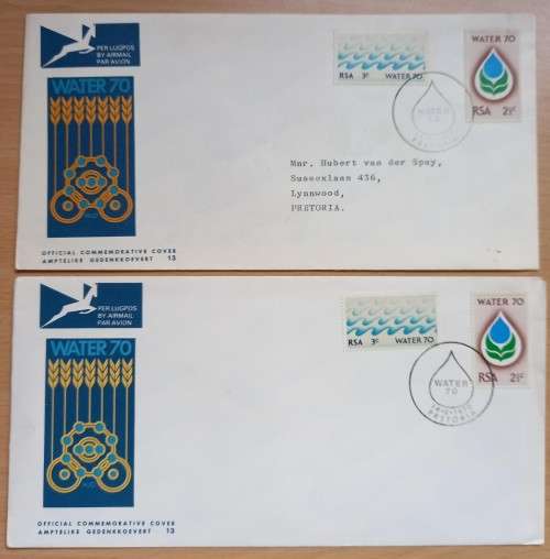 Pair of RSA 1970 Water FDCs - yellow & orange varieties