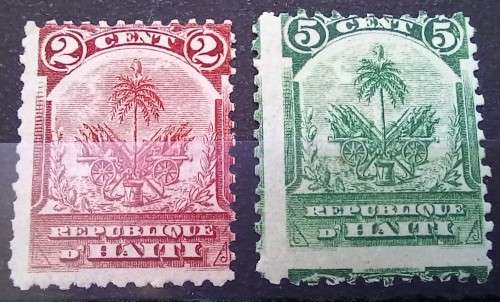 1898 Haiti 2 & 5 cent MH - perf shift
