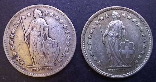 Switzerland silver 1946 and 1957 1/2 Franc