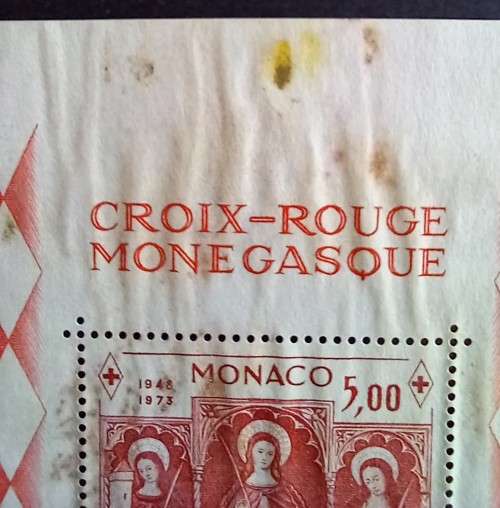 1973 Monaco Red Cross minisheet - some water damage
