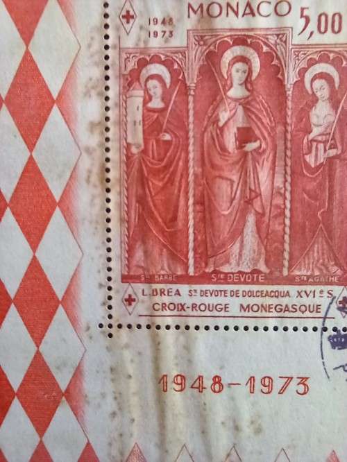 1973 Monaco Red Cross minisheet - some water damage