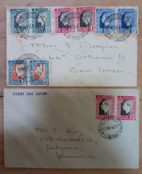SA Union 1937 lot of 5 coronation private FDCs