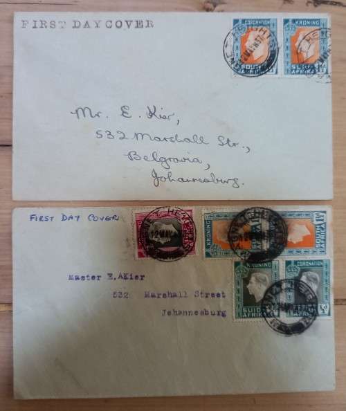SA Union 1937 lot of 5 coronation private FDCs