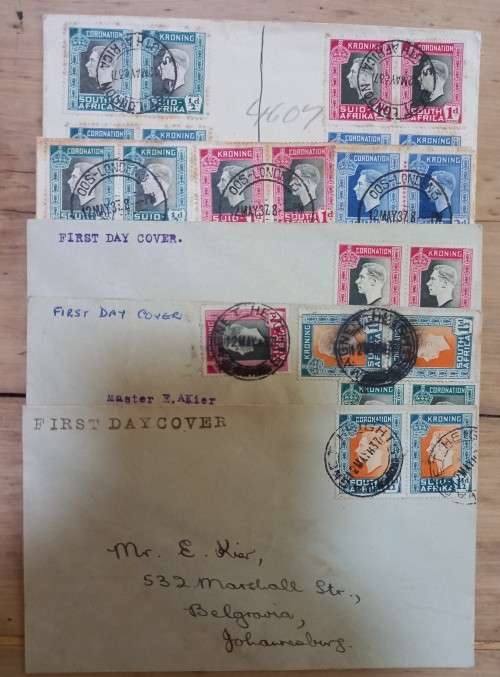 SA Union 1937 lot of 5 coronation private FDCs