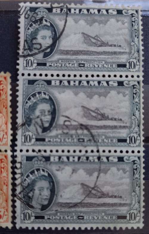 Bahamas 1953 1st of 3 used multiples 2, 5 & 10 Shillings