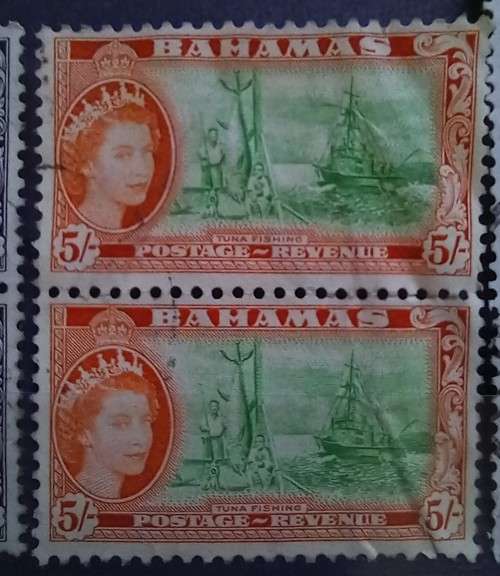 Bahamas 1953 1st of 3 used multiples 2, 5 & 10 Shillings