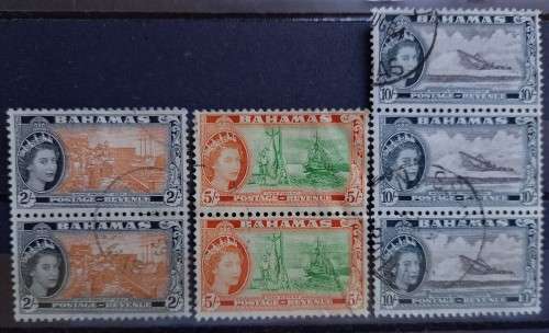 Bahamas 1953 1st of 3 used multiples 2, 5 & 10 Shillings