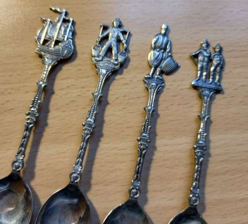 Lot of 4 vintage demitasse figural spoons, made in England, stamped SN