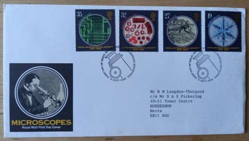 1989 Great Britain `Microscopes` FDC + 4 MNH blocks of 4