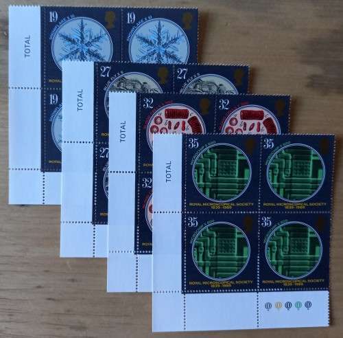 1989 Great Britain `Microscopes` FDC + 4 MNH blocks of 4