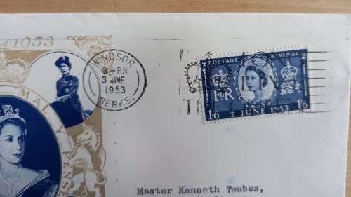 1953 Britain FDC cover single stamp 1/6 Windsor Berks & Long Live the Queen cancels