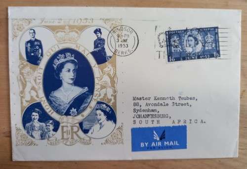 1953 Britain FDC cover single stamp 1/6 Windsor Berks & Long Live the Queen cancels