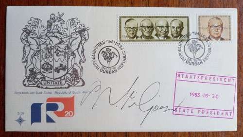1983 South African State President Marais Viljoen FDC - signed by Viljoen