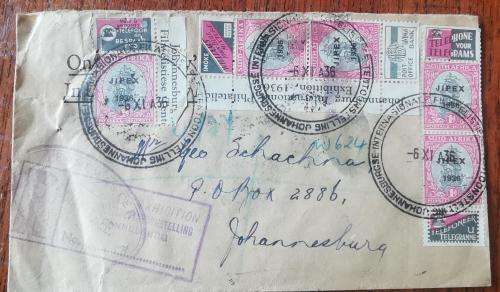 SA Union 1936 registered cover with Jipex stamps and cancellations