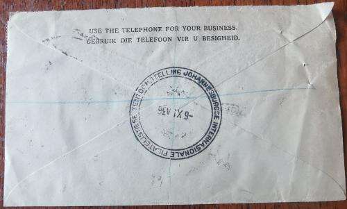 SA Union 1936 registered cover with Jipex stamps and cancellations