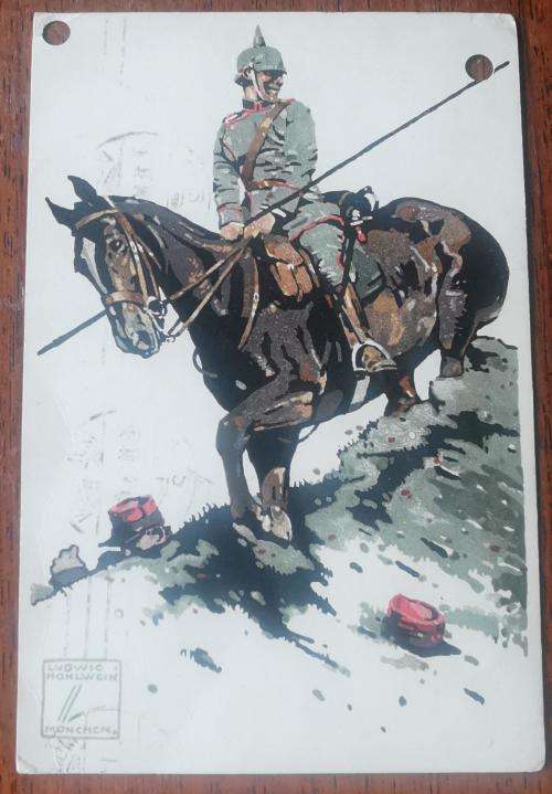 Old Germany Bayern Bavaria colour postcard 1914 with Red Cross Fund cinderella stamp