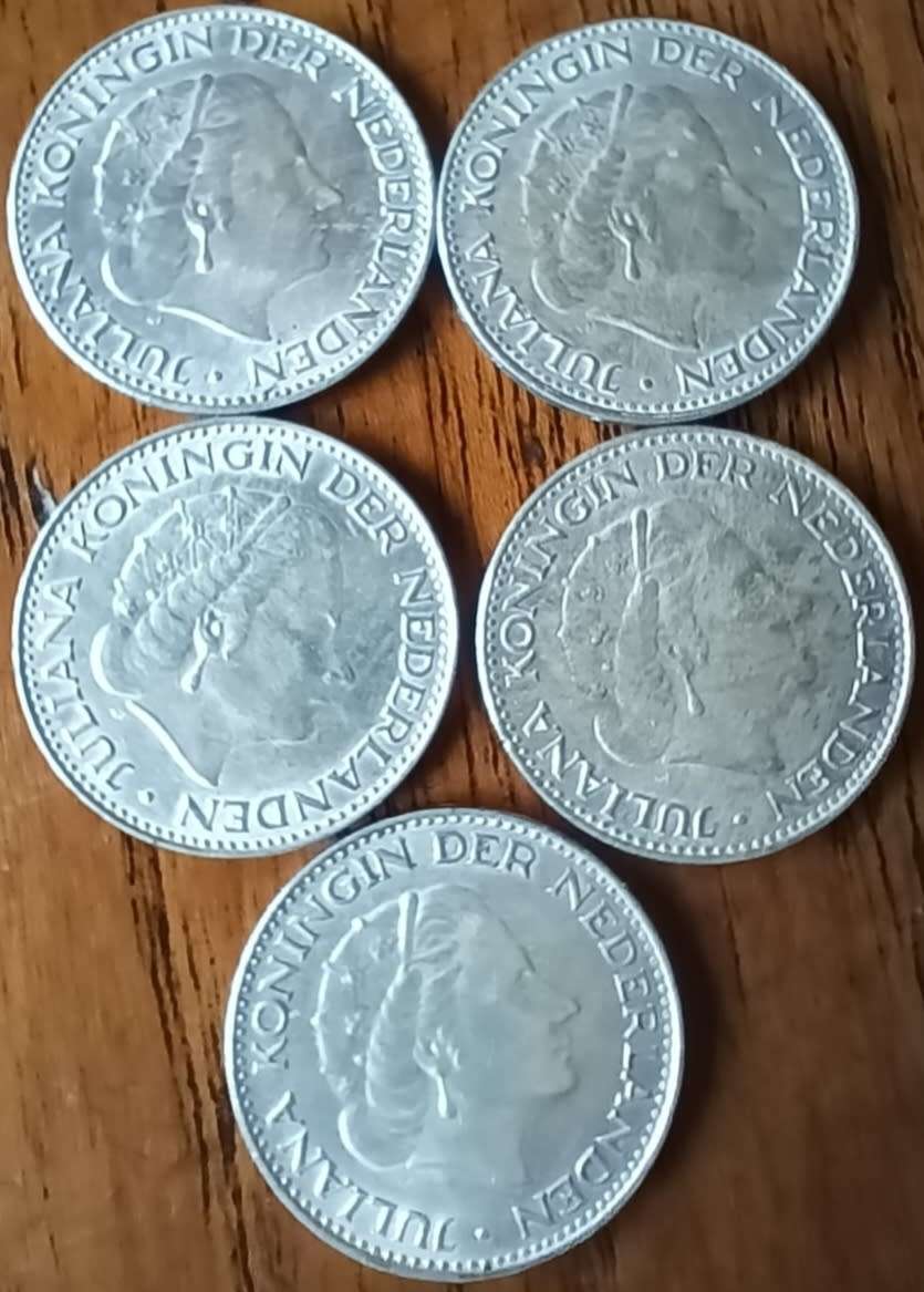Netherlands lot of 5 silver 1 Gulden 1967 great condition