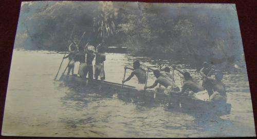 Postcard A native canoe on the Zambezi River above the Victoria Falls