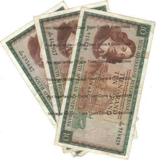 R10 De Jongh - Van Riebeeck watermark - bid per note to take all