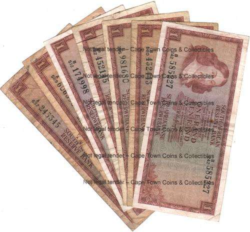 South Africa R1 7 notes, 5 small & 2 large De Jongh - bid per note to take all