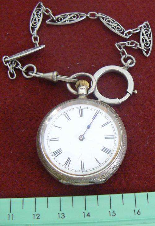 Sterling silver pocket watch with chain, the watch is not working