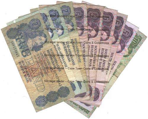 10 Old South Africa notes - R2, R5 and R10 - 1 bid for all