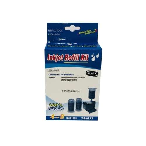 HP 121 / 122 / 650 / 651 / 652 Black refill kit. 3 - 6 refills - Easy to use