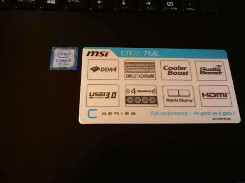 MSI 17.3" Laptop - i7 7th gen - 256GB SSD + 1TB HDD - 12GB DDR4 - 17.3" FHD