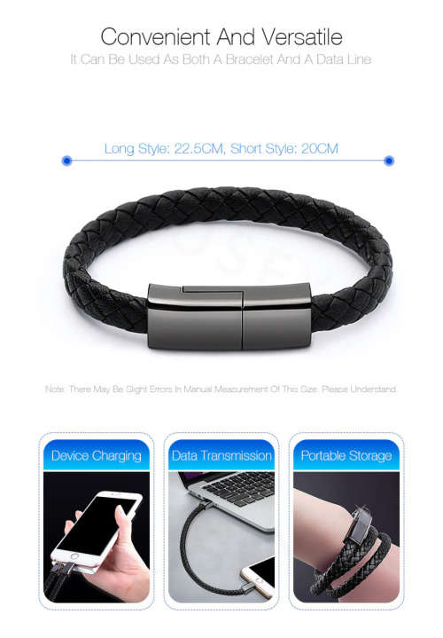 USB Charger - USB Bracelet Charger Real Leather - Data Charging Cable